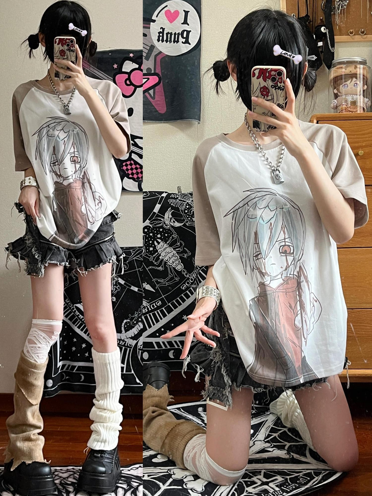 Alita26SS Streetwear Creative Print Raglan Sleeve Cotton Women's Oversized T-shirts