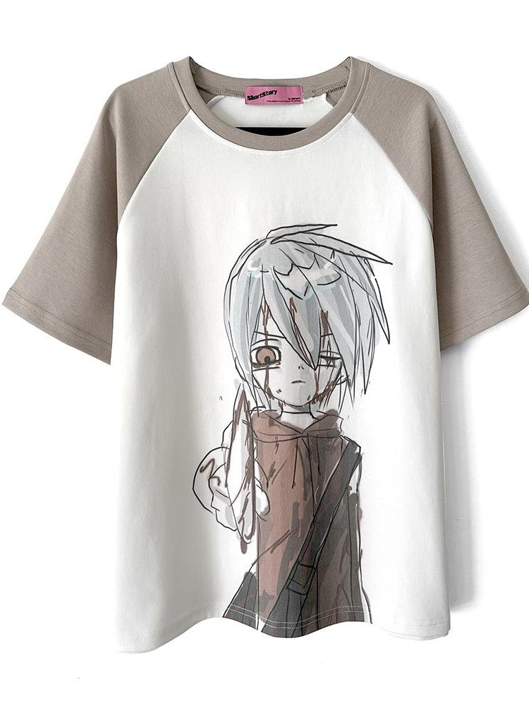 Alita26SS Streetwear Creative Print Raglan Sleeve Cotton Women's Oversized T-shirts