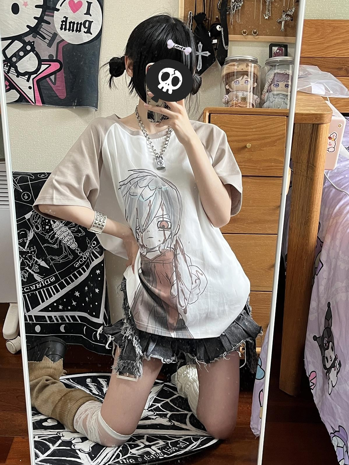 Alita26SS Streetwear Creative Print Raglan Sleeve Cotton Women's Oversized T-shirts