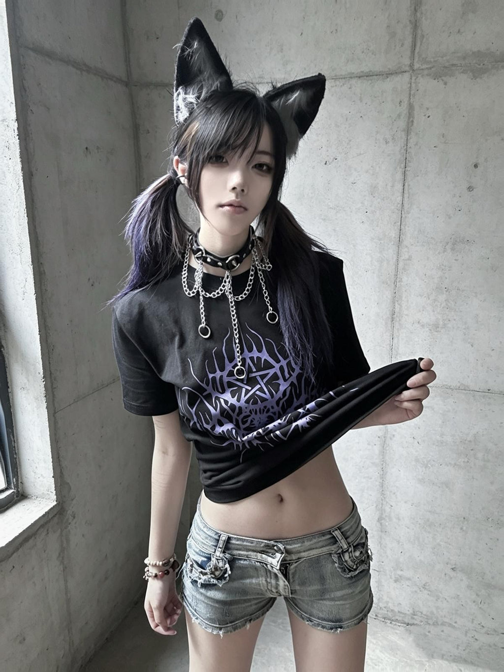 Alita26SS Striped Gothic Letter Print Slim Fit Cotton Women's Crop Tops