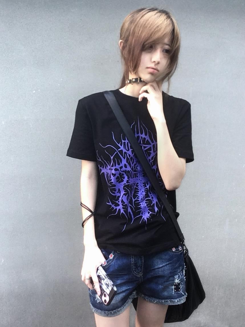 Alita26SS Striped Gothic Letter Print Slim Fit Cotton Women's Crop Tops