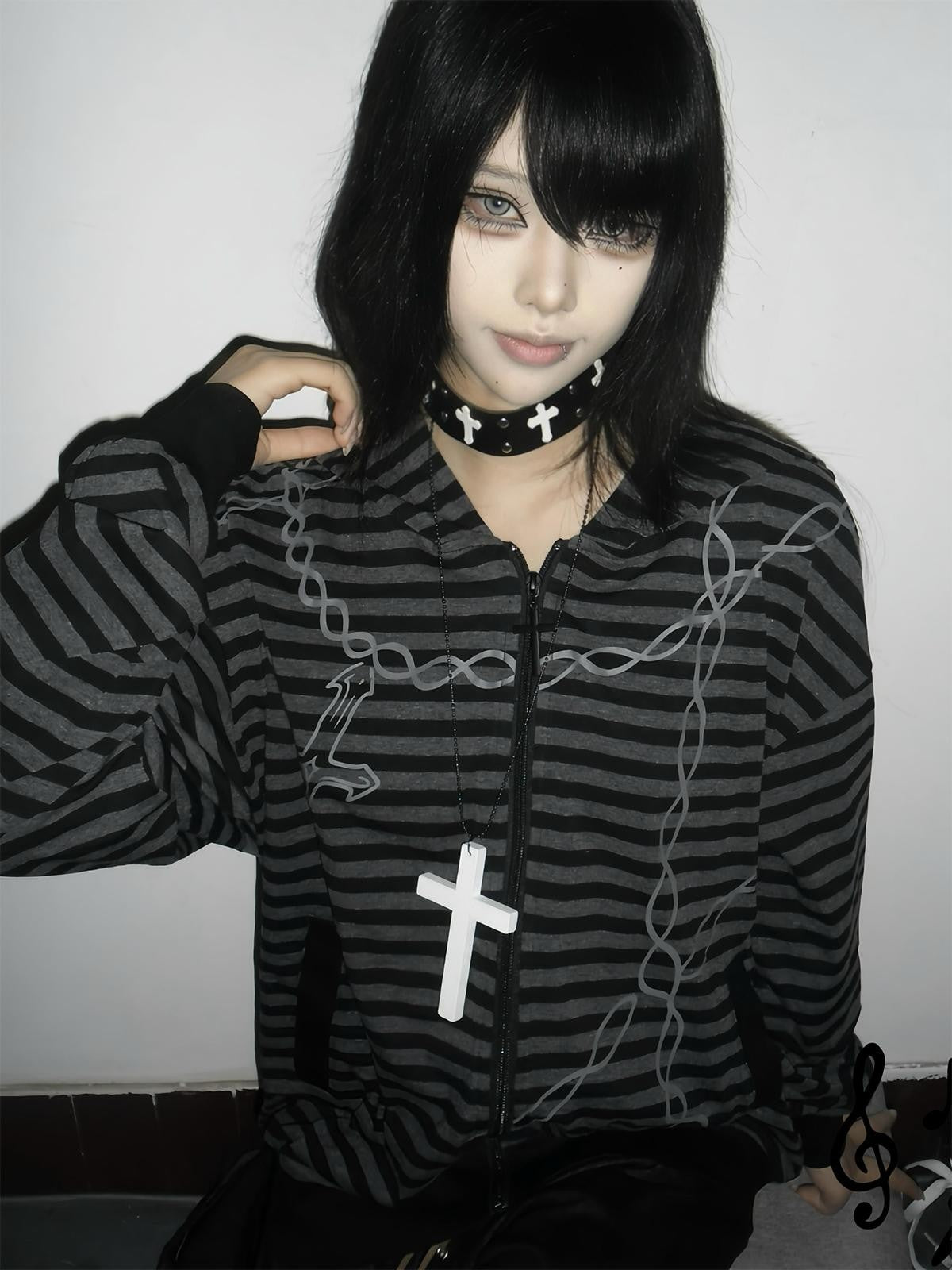 Alita26SS Striped Japanese Loose Fit Thin Cotton Women's Zip-up Hoodies
