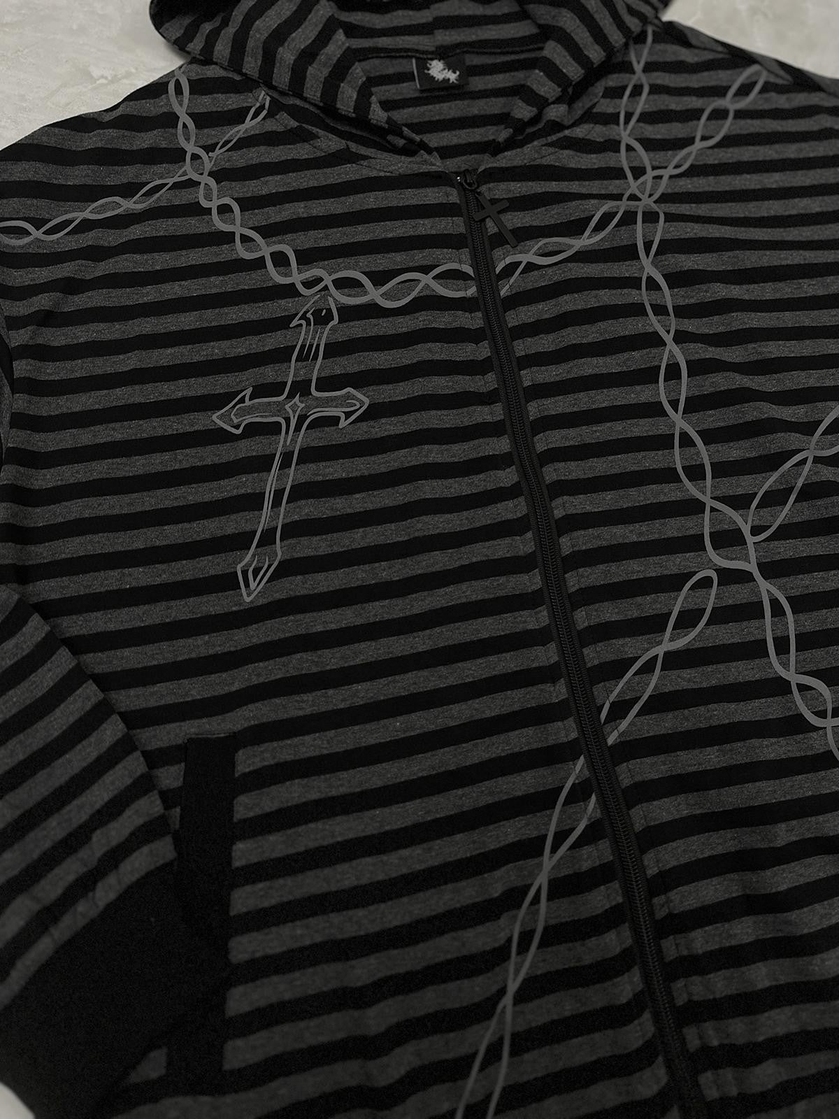 Alita26SS Striped Japanese Loose Fit Thin Cotton Women's Zip-up Hoodies