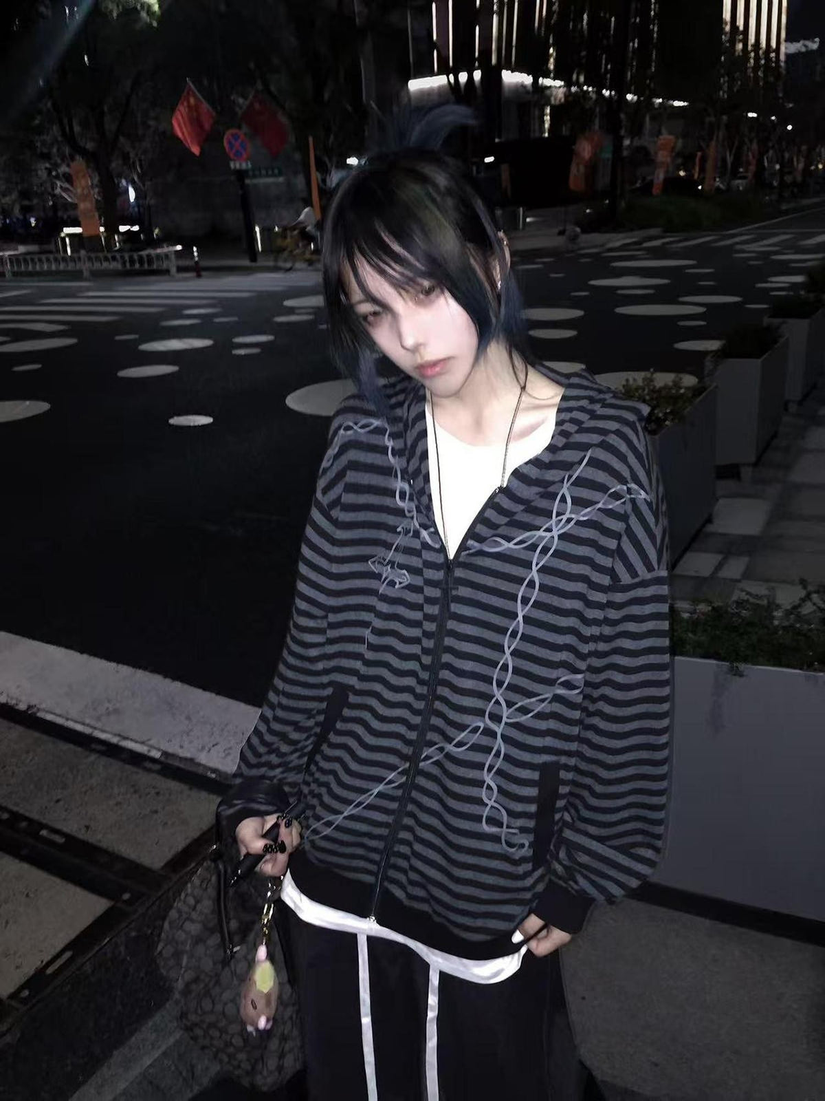 Alita26SS Striped Japanese Loose Fit Thin Cotton Women's Zip-up Hoodies