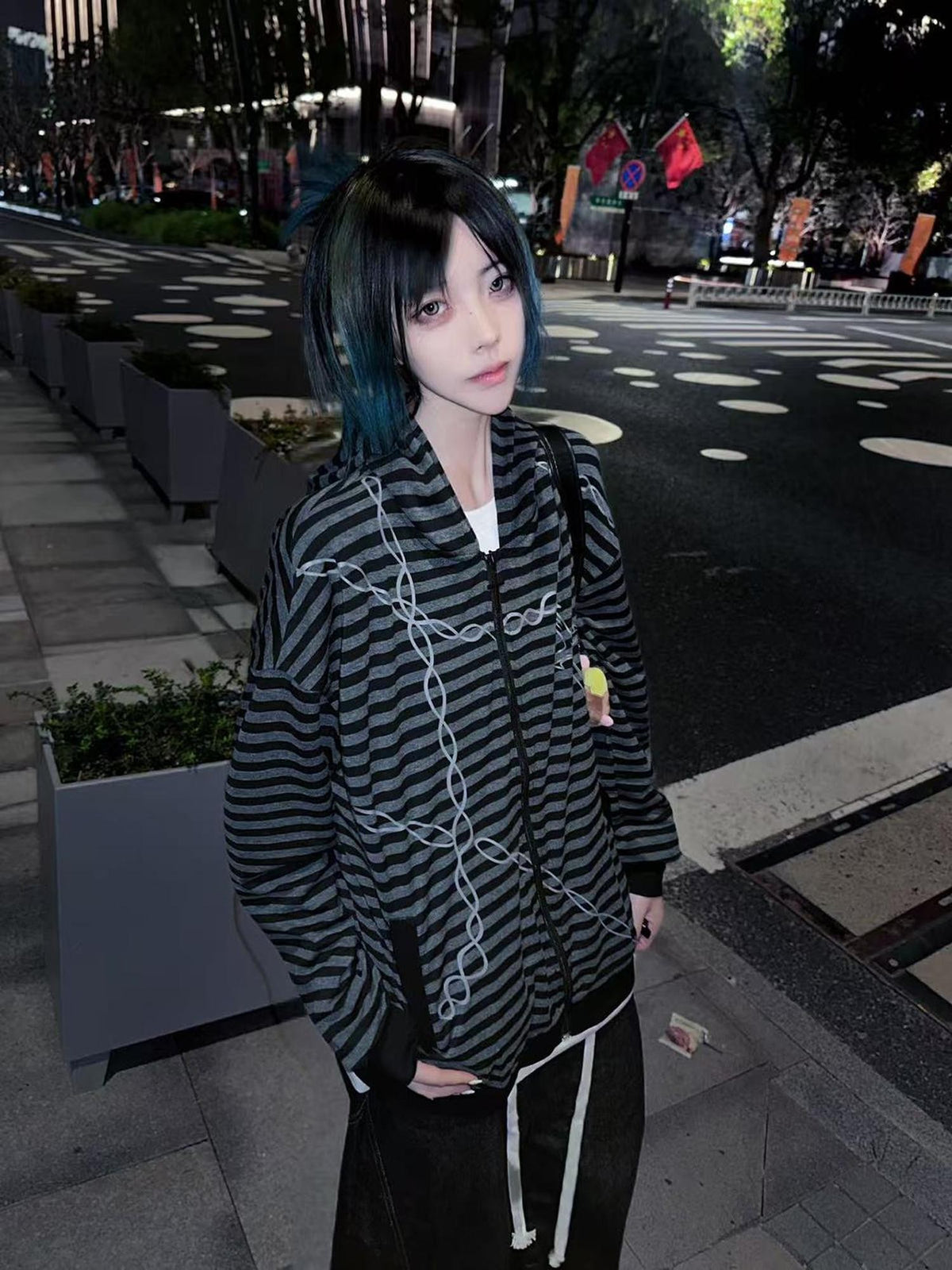 Alita26SS Striped Japanese Loose Fit Thin Cotton Women's Zip-up Hoodies