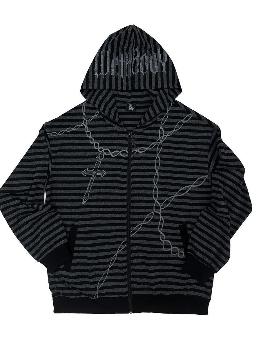 Alita26SS Striped Japanese Loose Fit Thin Cotton Women's Zip-up Hoodies