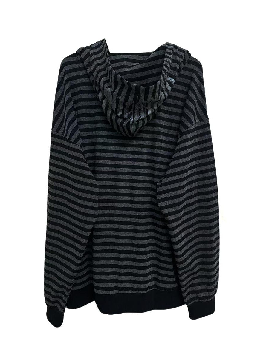 Alita26SS Striped Japanese Loose Fit Thin Cotton Women's Zip-up Hoodies
