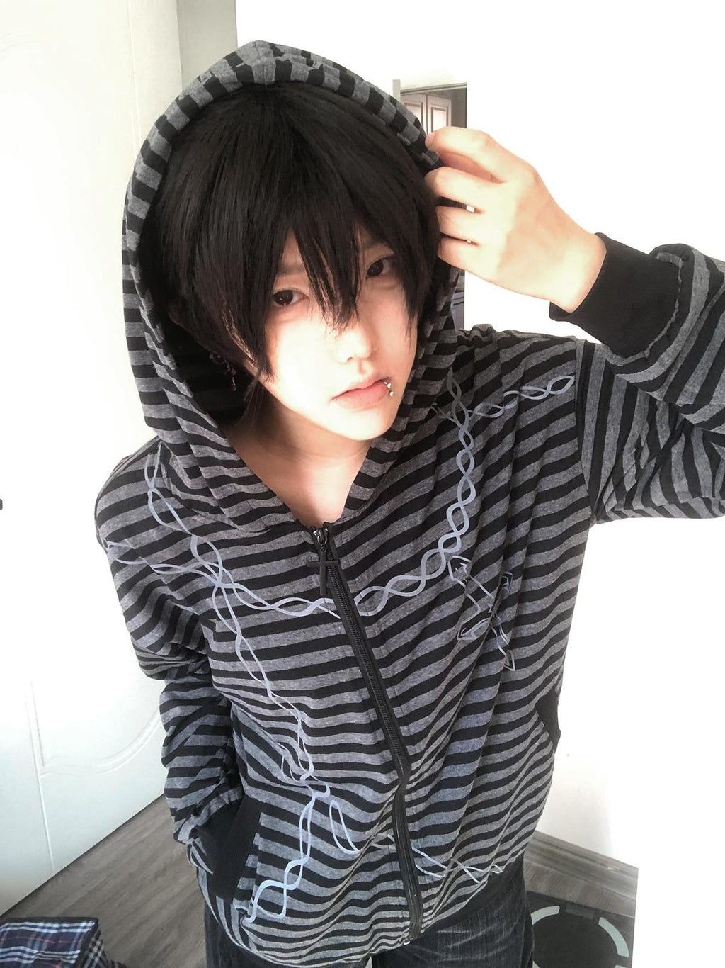 Alita26SS Striped Japanese Loose Fit Thin Cotton Women's Zip-up Hoodies