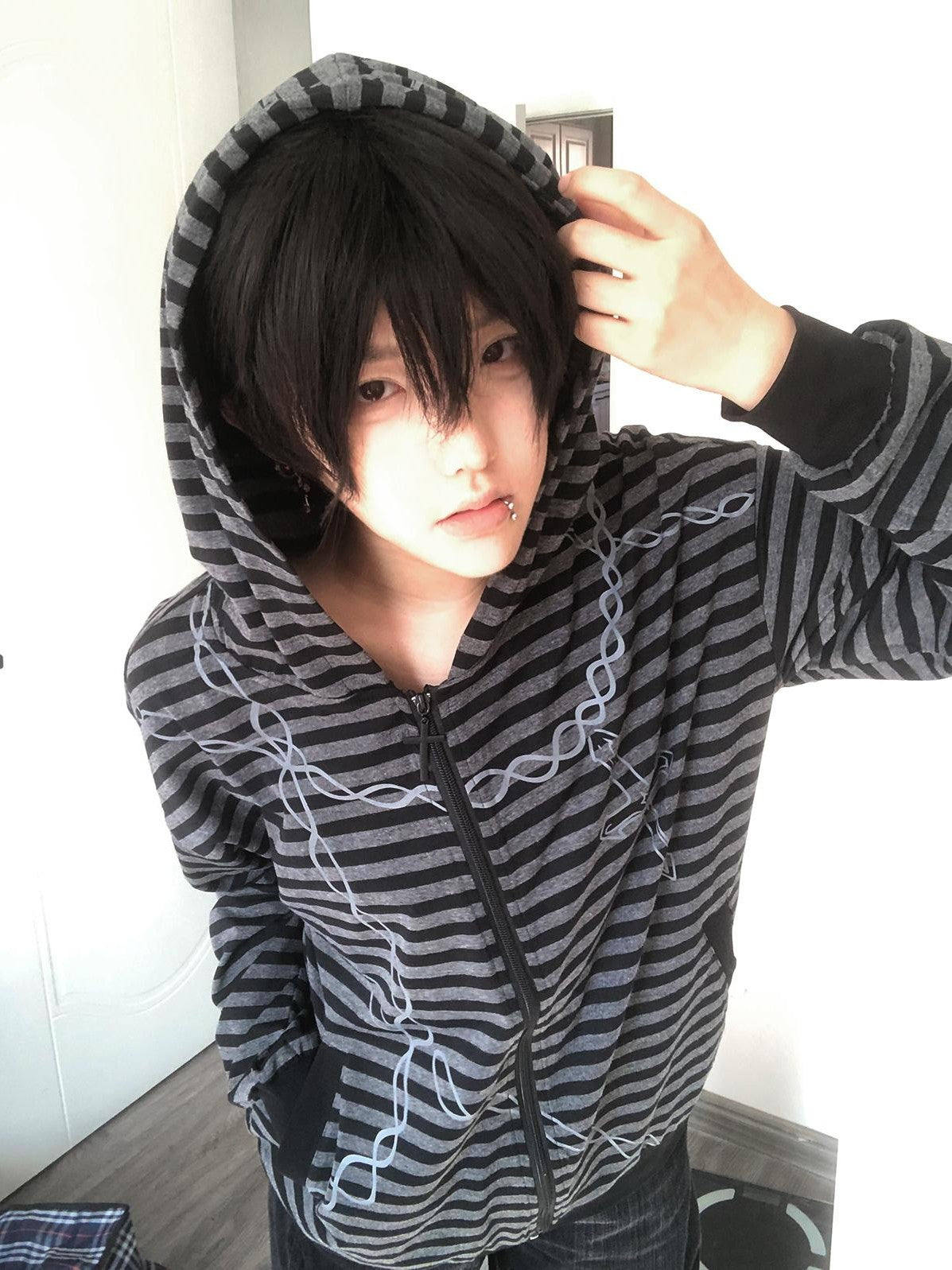 Alita26SS Striped Japanese Loose Fit Thin Cotton Women's Zip-up Hoodies