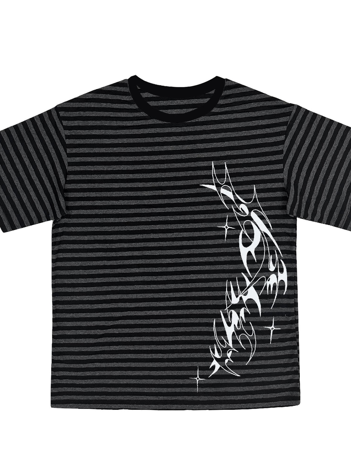 Alita26SS Striped Tattoo Print Loose Fit Women's Cotton Short Sleeve T-shirts