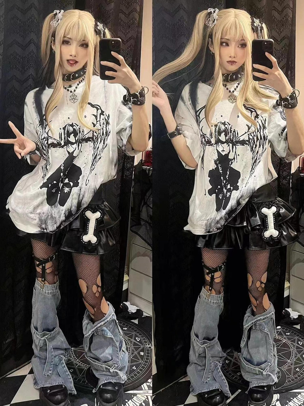 Alita26SS Tie Dye Cartoon Anime Print Women's Cotton Oversized T-shirts