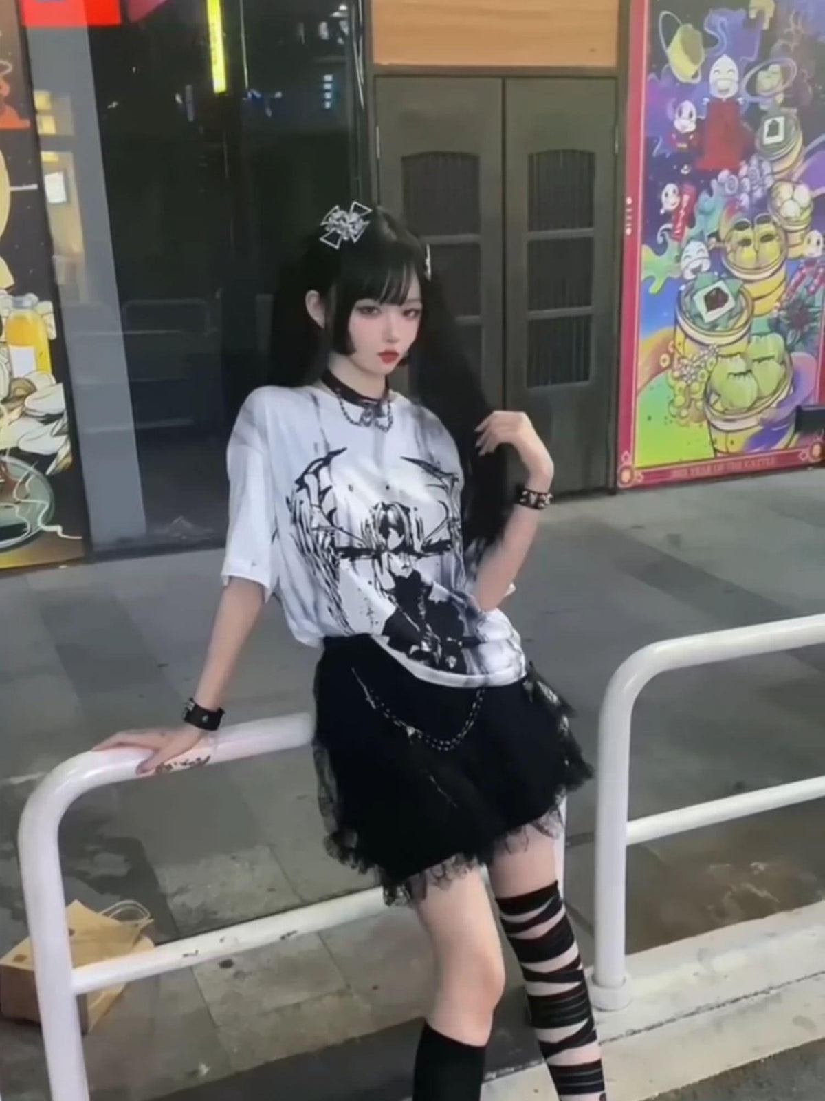 Alita26SS Tie Dye Cartoon Anime Print Women's Cotton Oversized T-shirts