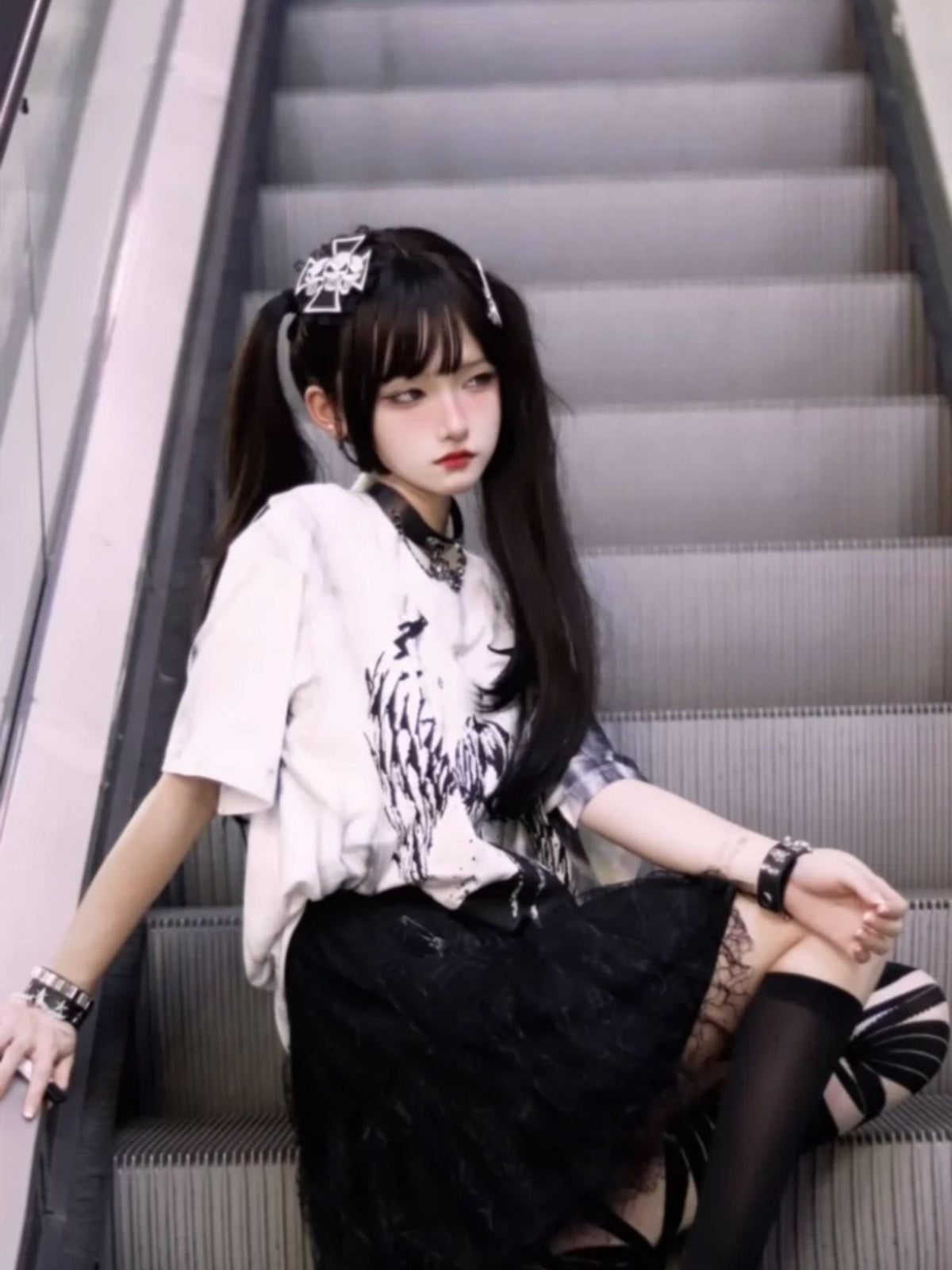 Alita26SS Tie Dye Cartoon Anime Print Women's Cotton Oversized T-shirts
