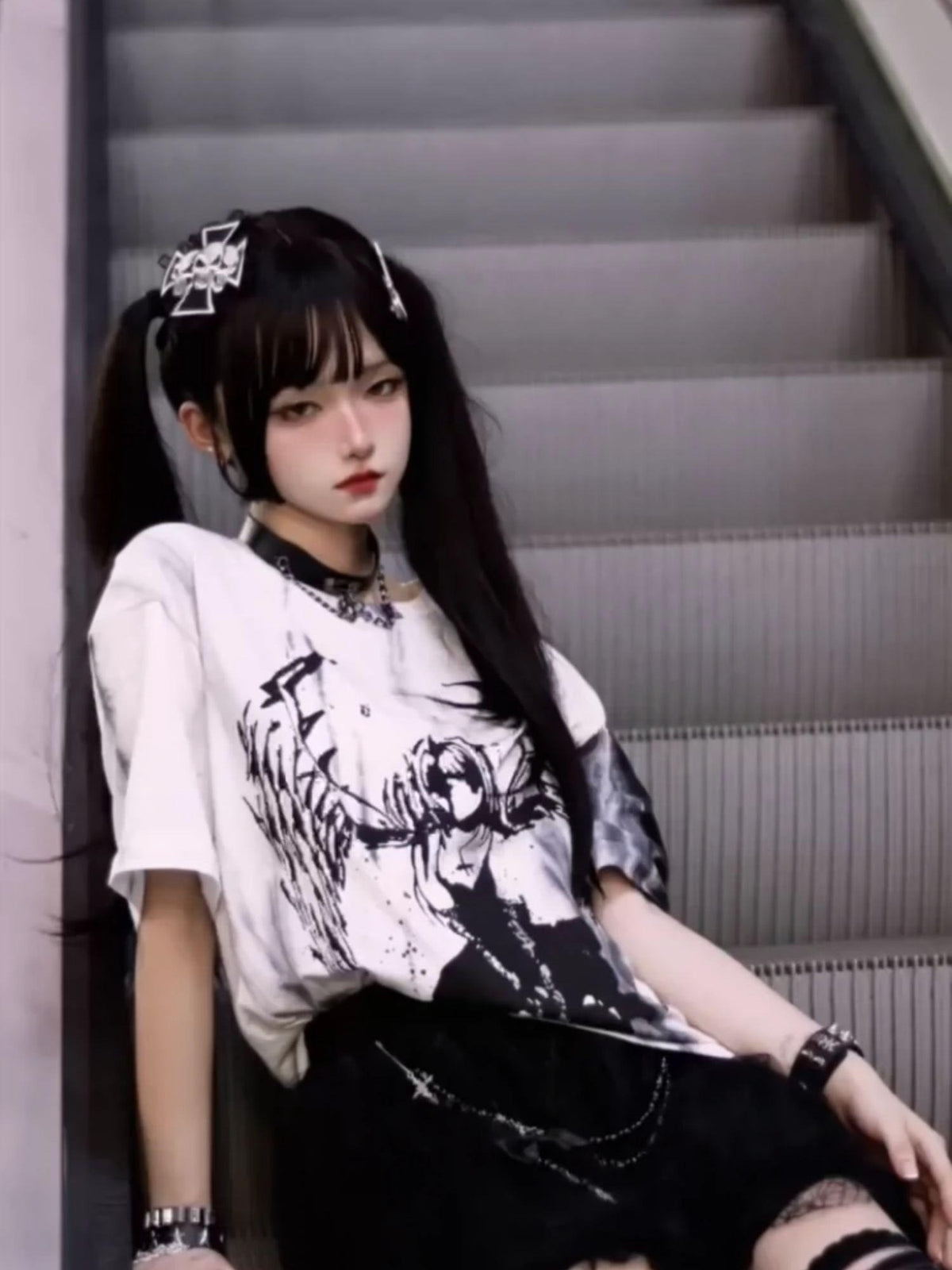 Alita26SS Tie Dye Cartoon Anime Print Women's Cotton Oversized T-shirts