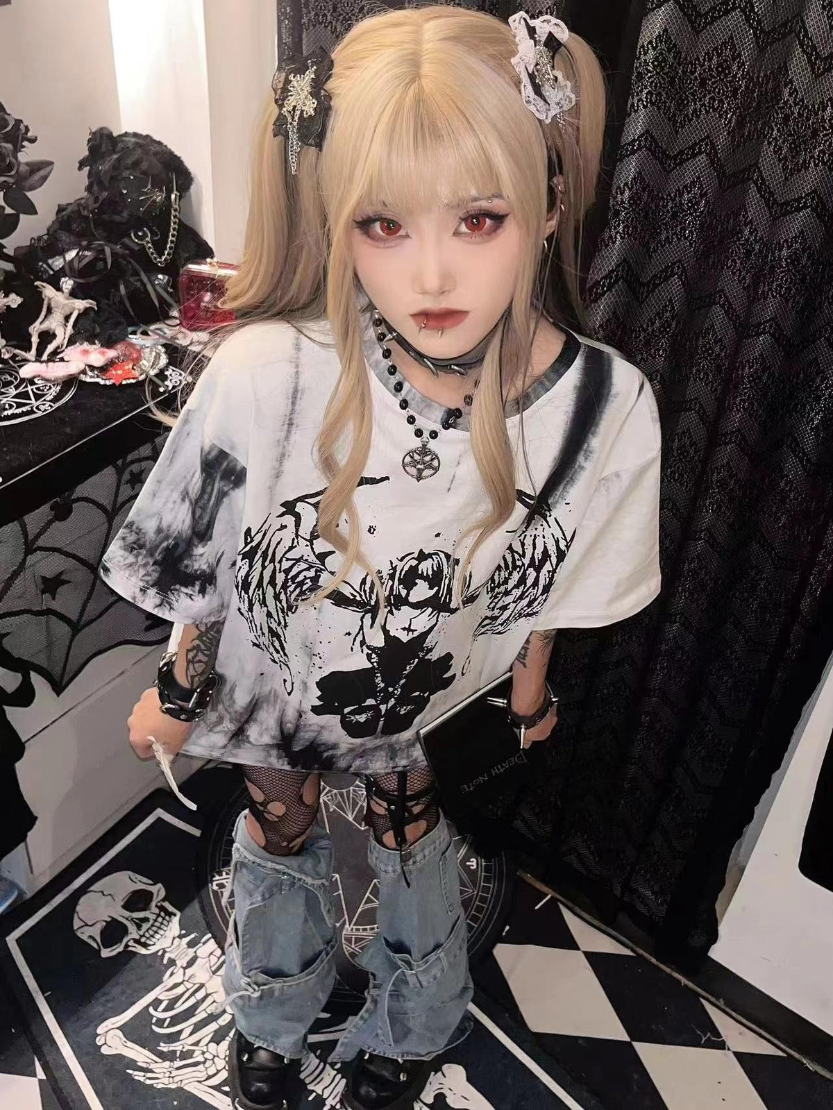 Alita26SS Tie Dye Cartoon Anime Print Women's Cotton Oversized T-shirts
