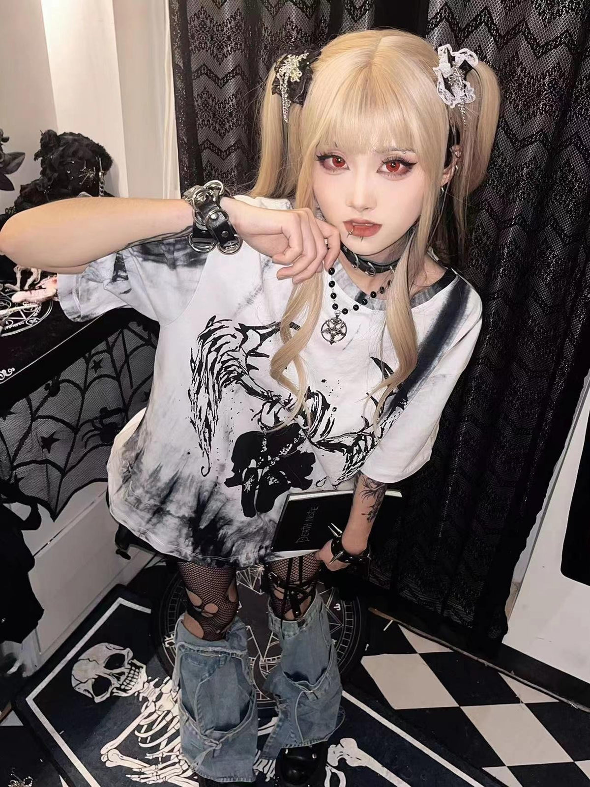 Alita26SS Tie Dye Cartoon Anime Print Women's Cotton Oversized T-shirts
