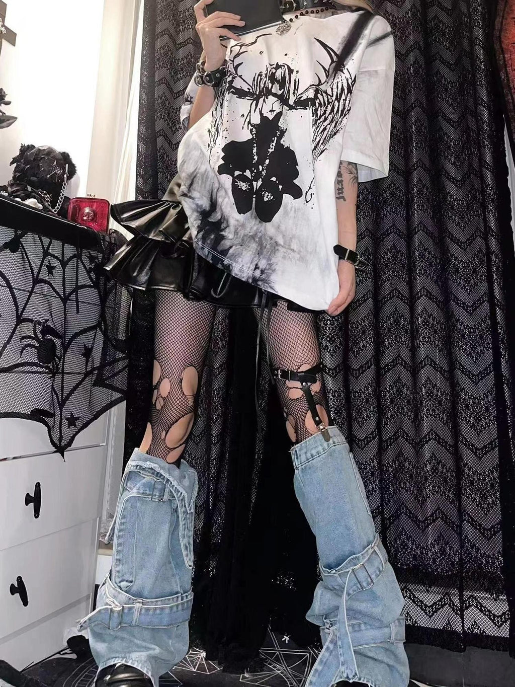 Alita26SS Tie Dye Cartoon Anime Print Women's Cotton Oversized T-shirts