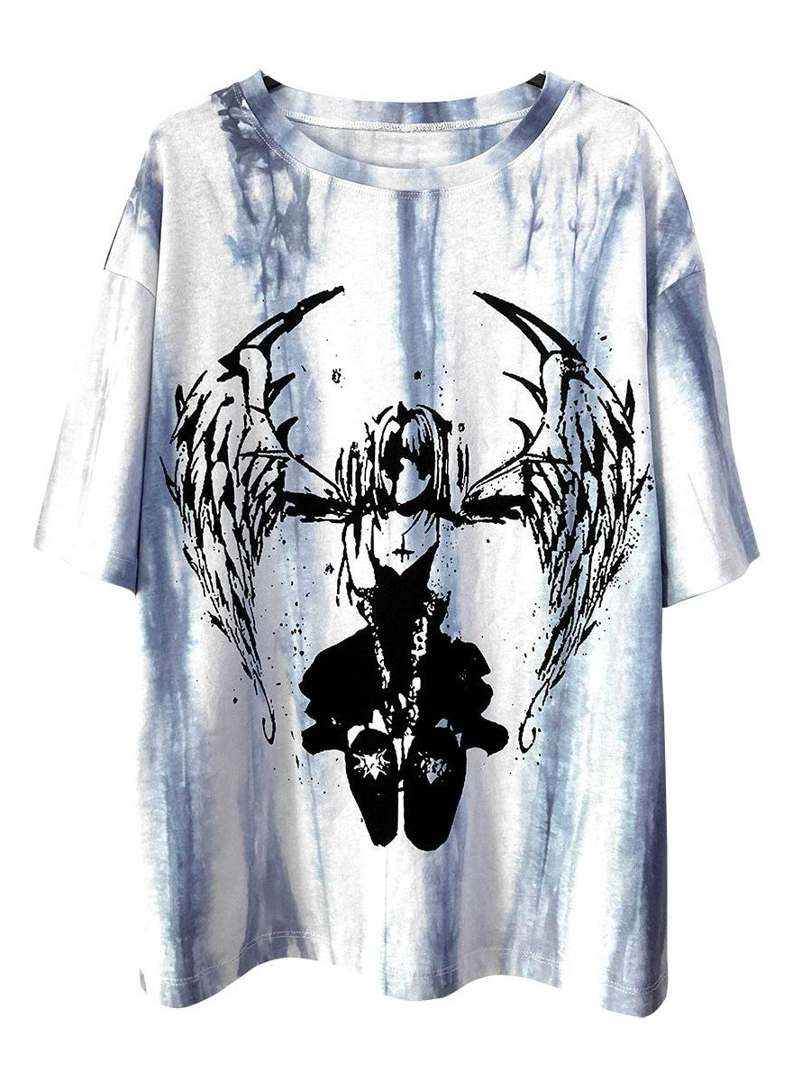 Alita26SS Tie Dye Cartoon Anime Print Women's Cotton Oversized T-shirts