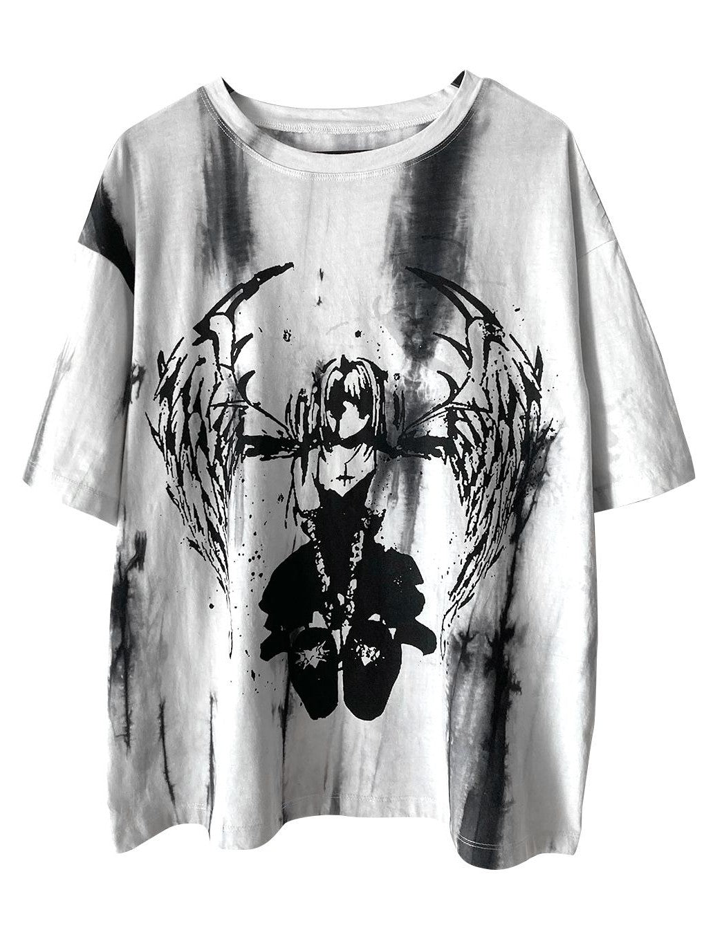 Alita26SS Tie Dye Cartoon Anime Print Women's Cotton Oversized T-shirts
