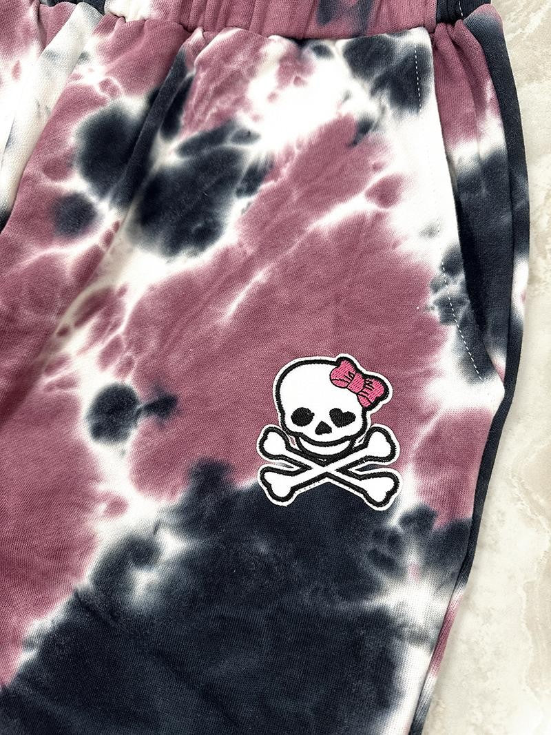 Alita26SS Tie Dye Embroidered Skull Cross High Waist Streetwear Women's Cotton Sweatpants