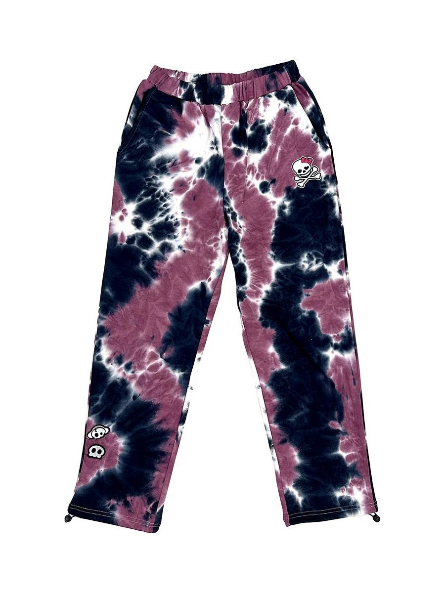Alita26SS Tie Dye Embroidered Skull Cross High Waist Streetwear Women's Cotton Sweatpants