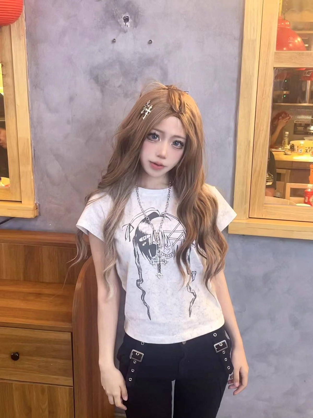 Alita26SS Y2k Anime Graphic Sweet Spicy Slim Fit Cotton Women's Short Sleeve Crop Tops