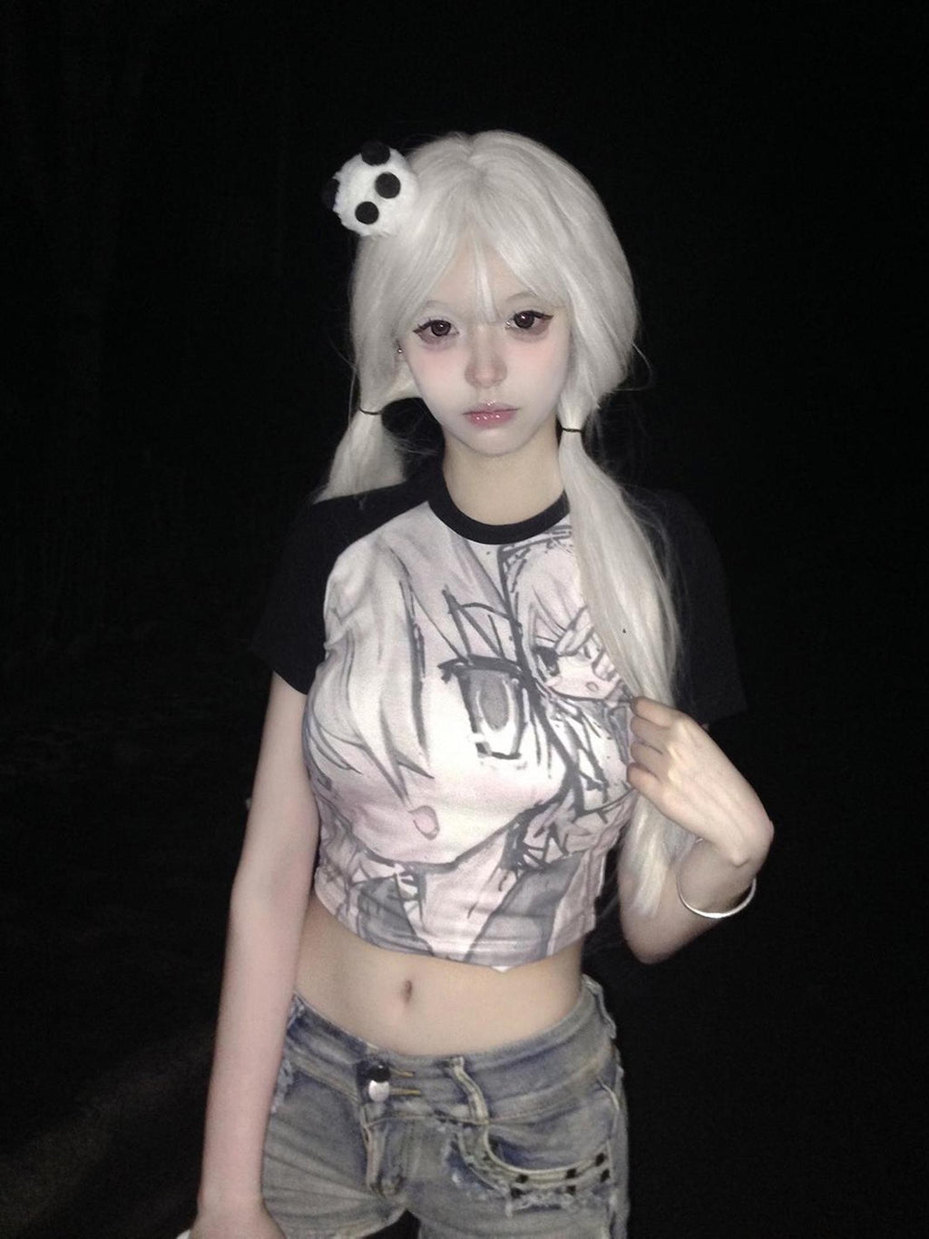 Alita26SS Y2k Anime Subculture Graphic Raglan Sleeve Women's Cotton Crop Tops