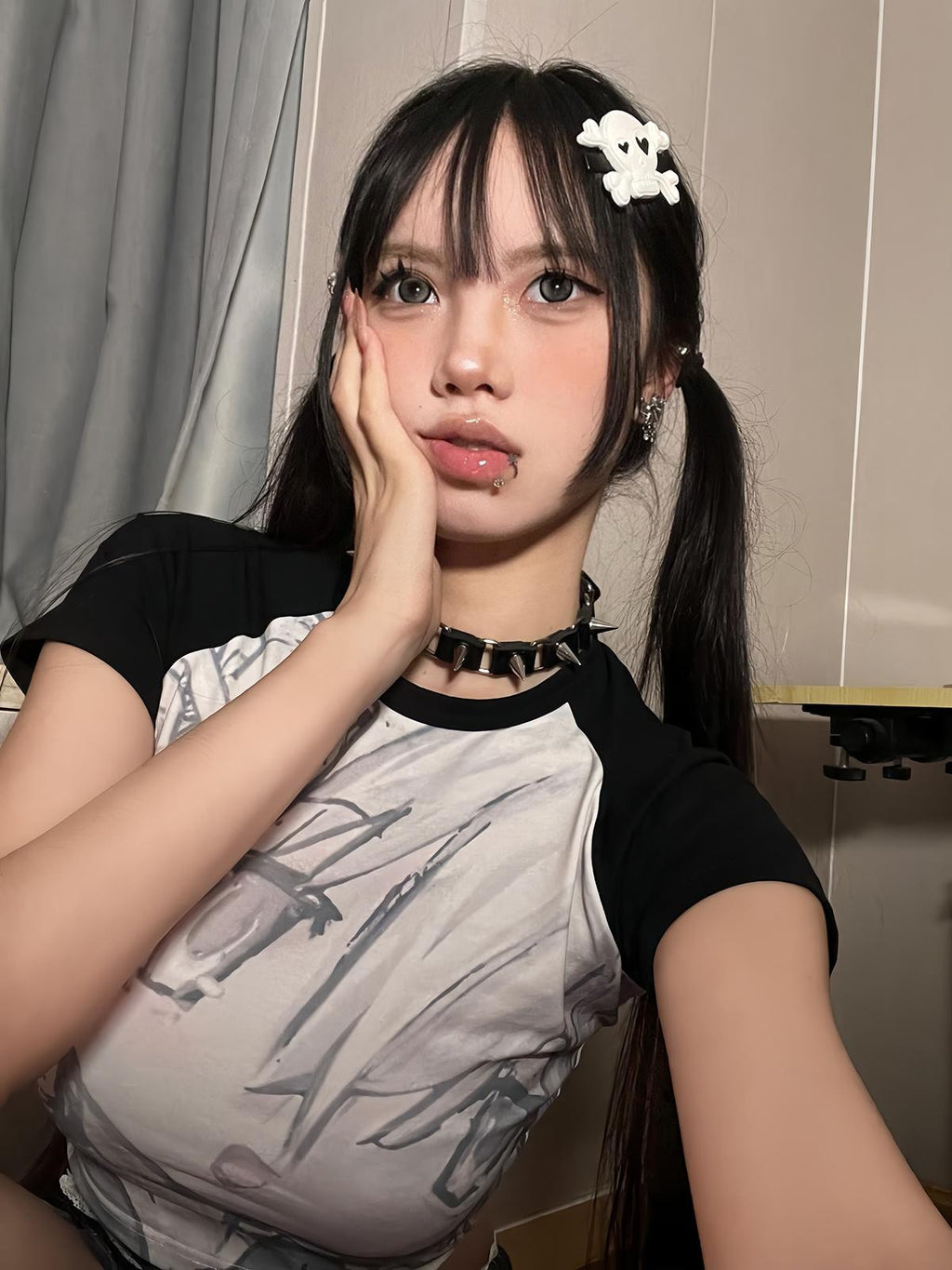 Alita26SS Y2k Anime Subculture Graphic Raglan Sleeve Women's Cotton Crop Tops