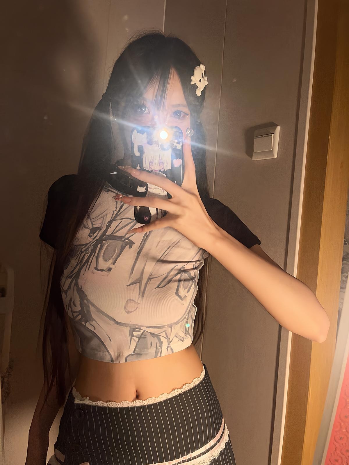 Alita26SS Y2k Anime Subculture Graphic Raglan Sleeve Women's Cotton Crop Tops