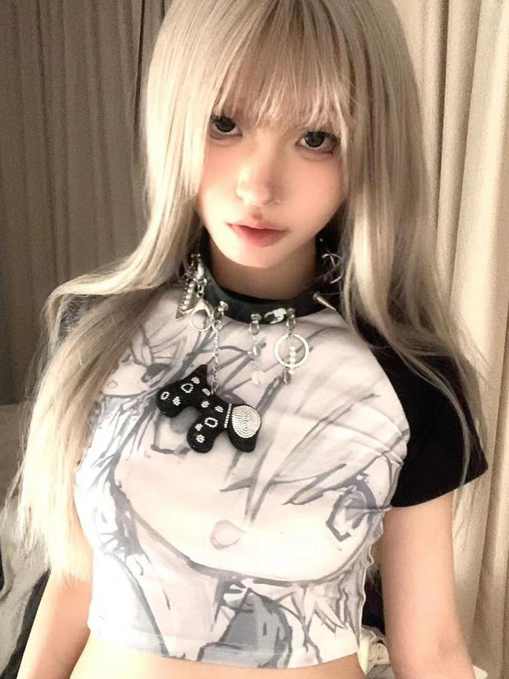 Alita26SS Y2k Anime Subculture Graphic Raglan Sleeve Women's Cotton Crop Tops