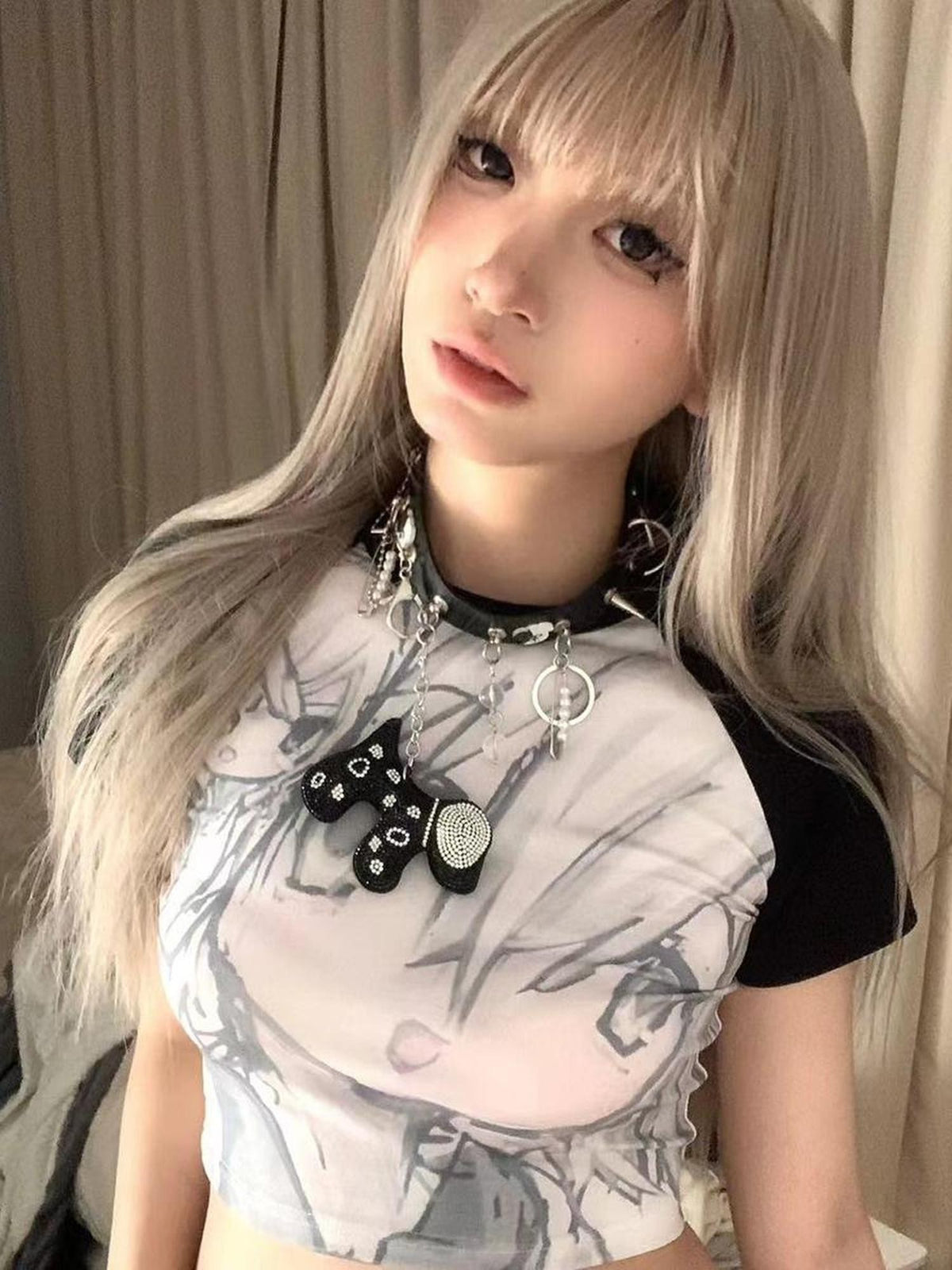 Alita26SS Y2k Anime Subculture Graphic Raglan Sleeve Women's Cotton Crop Tops