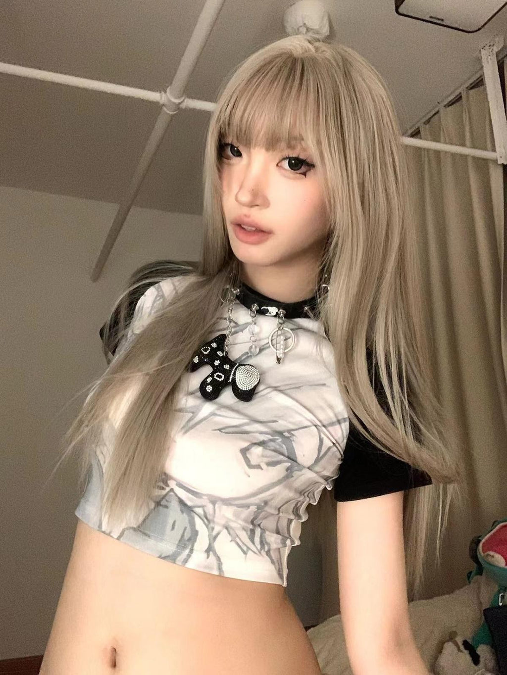 Alita26SS Y2k Anime Subculture Graphic Raglan Sleeve Women's Cotton Crop Tops