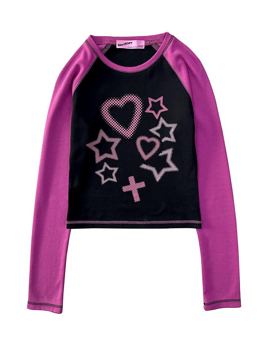 Alita26SS Y2k Print Raglan Sleeve Crop Women's Cotton Long Sleeve T-shirts
