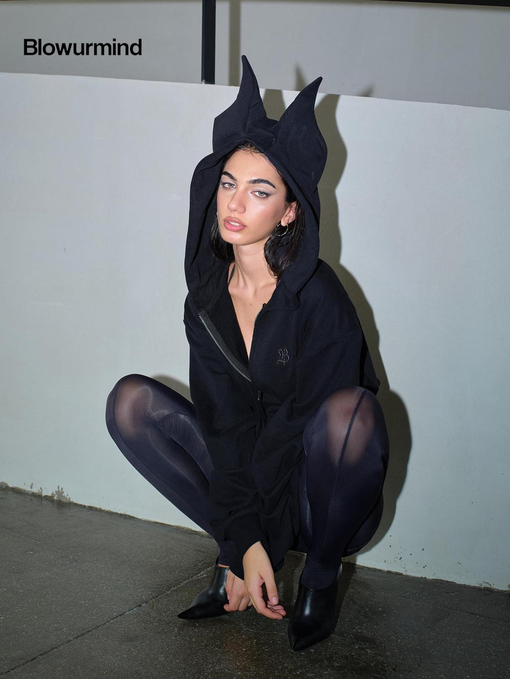 BUM STUDIO 3d Devil Ears Women's High Gsm Combed Cotton Fleece Lined Loose Zip-up Hoodies