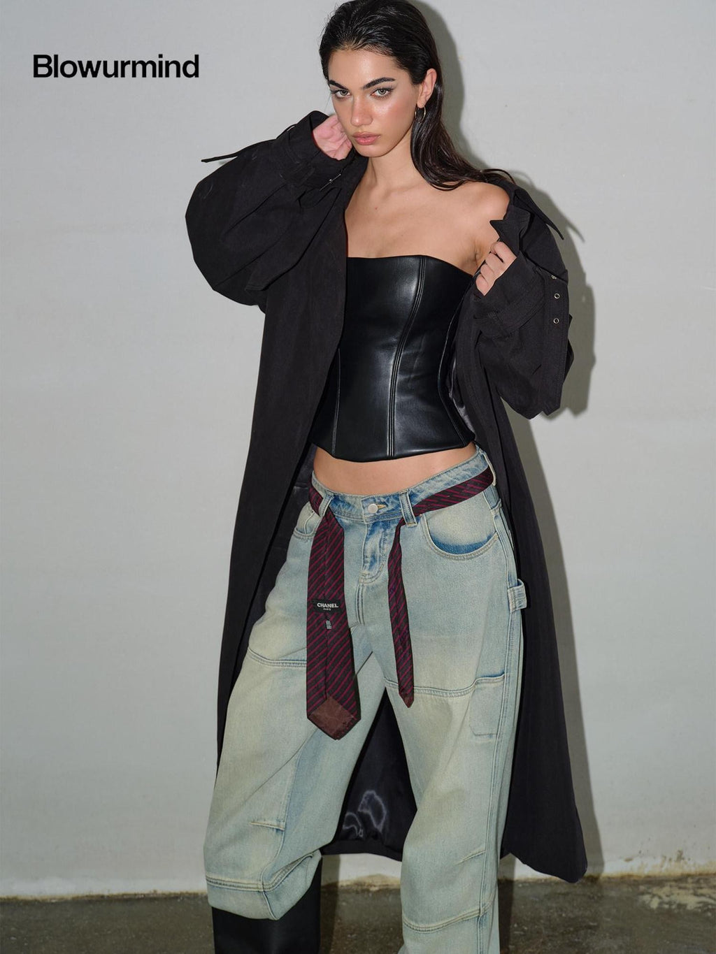 BUM STUDIO 3d Sculpted Angled Waist Cinch Boned Zipper Women's Thick Pu Corset Tops