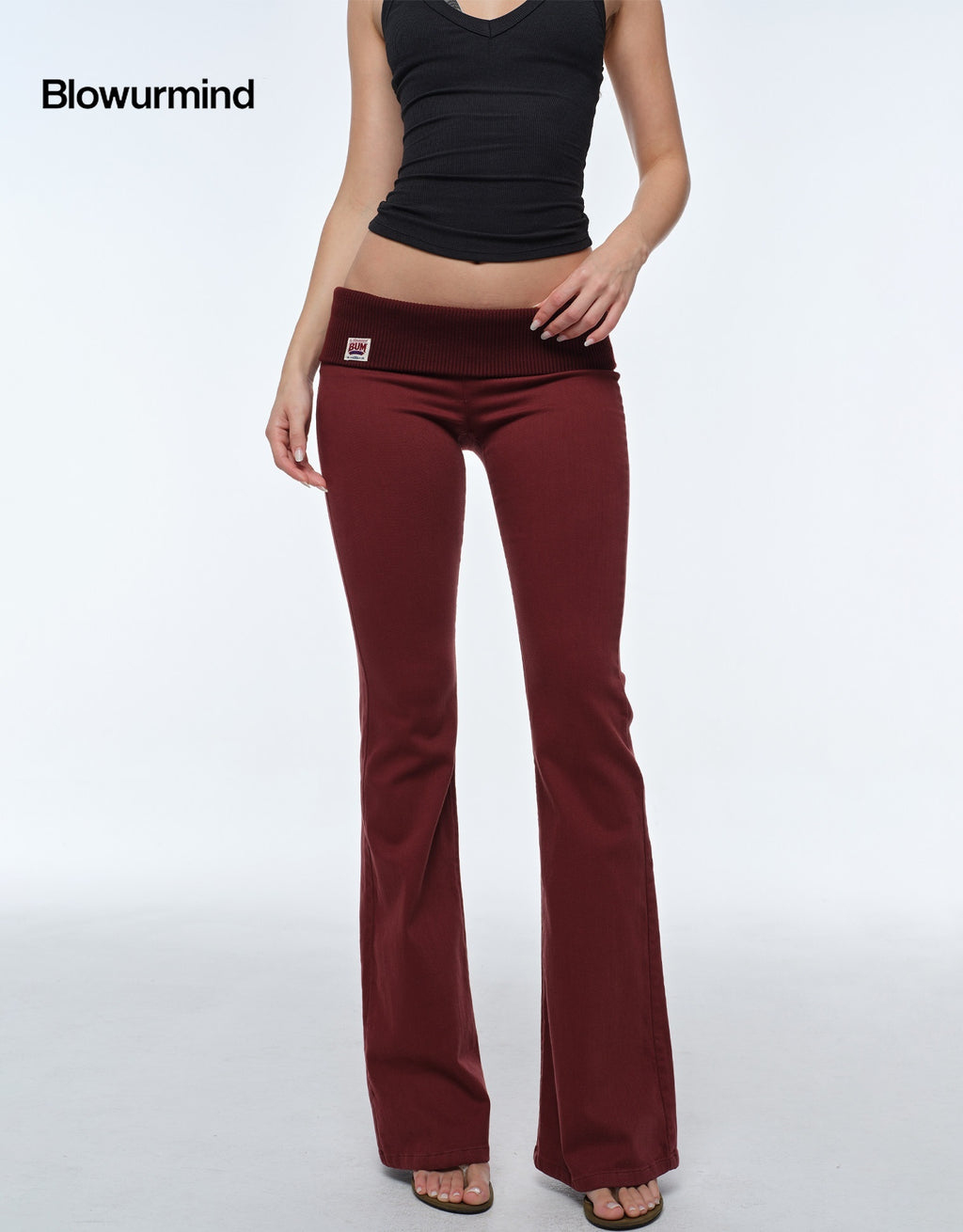 BUM_STUDIO_Apricot_Drapey_Stretch_Cuffed_High_Waist_Slim_Women's_Cotton_Bootcut_Pants_1048815286033_MISSTT