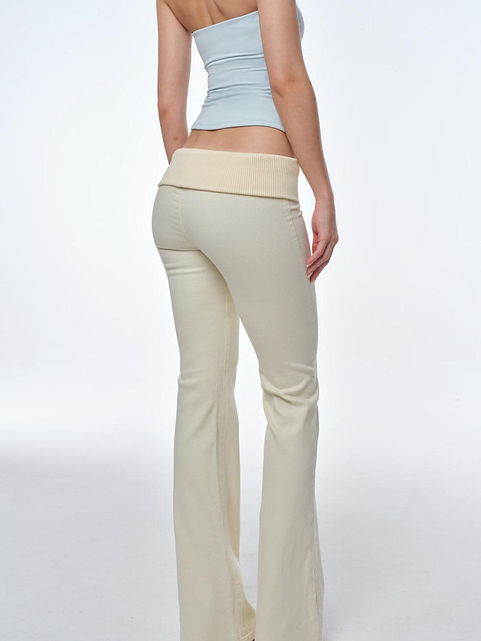 BUM STUDIO Apricot Drapey Stretch Cuffed High Waist Slim Women's Cotton Bootcut Pants