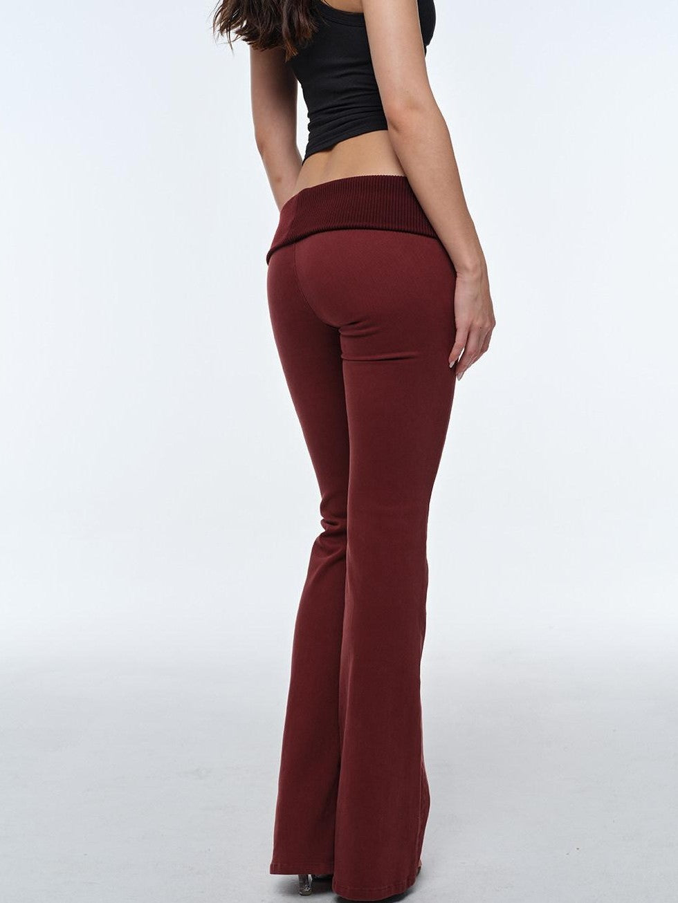 BUM STUDIO Apricot Drapey Stretch Cuffed High Waist Slim Women's Cotton Bootcut Pants