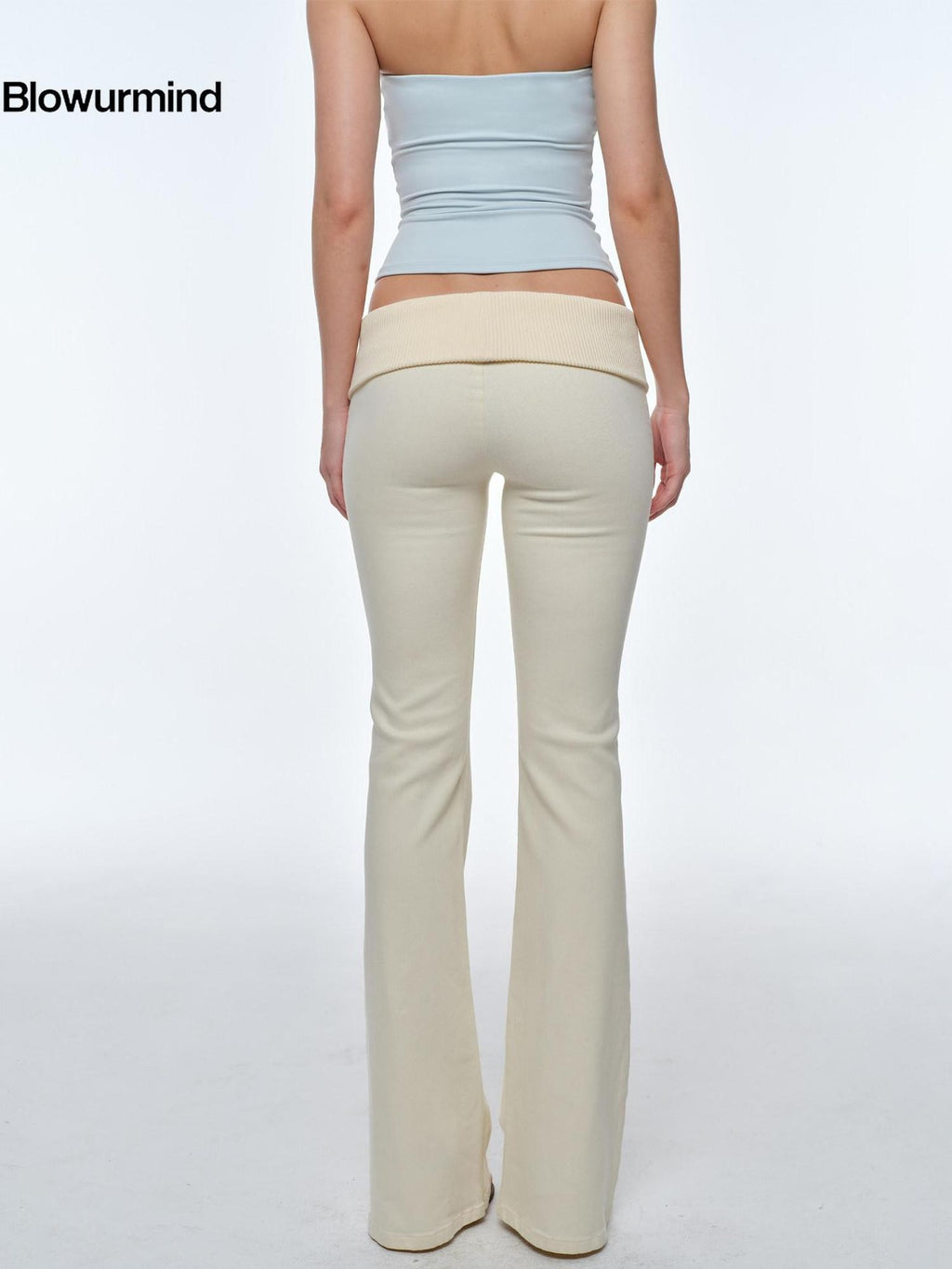 BUM STUDIO Apricot Drapey Stretch Cuffed High Waist Slim Women's Cotton Bootcut Pants