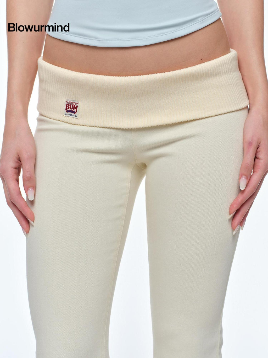 BUM STUDIO Apricot Drapey Stretch Cuffed High Waist Slim Women's Cotton Bootcut Pants