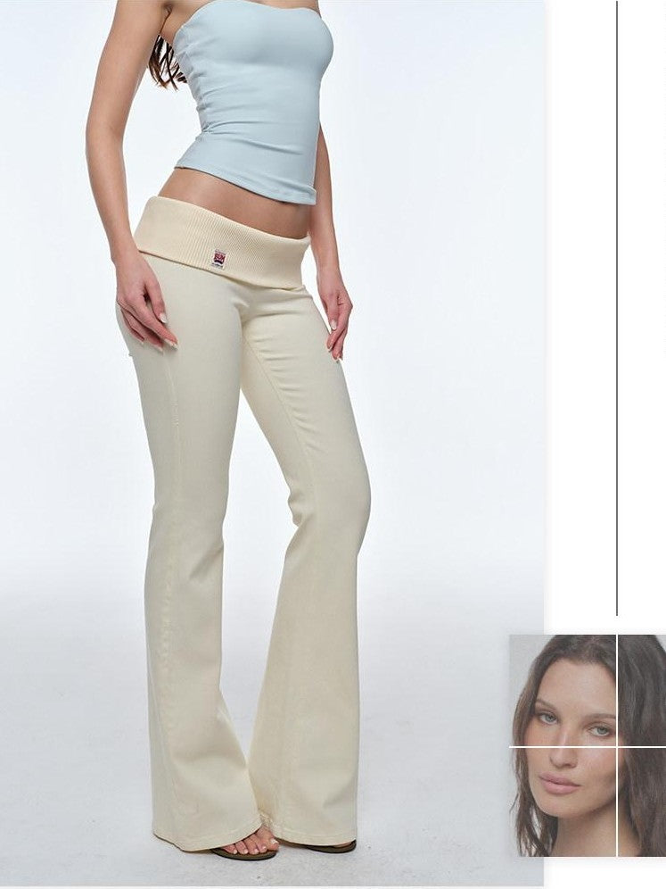 BUM STUDIO Apricot Drapey Stretch Cuffed High Waist Slim Women's Cotton Bootcut Pants