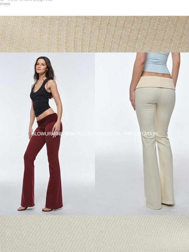 BUM STUDIO Apricot Drapey Stretch Cuffed High Waist Slim Women's Cotton Bootcut Pants