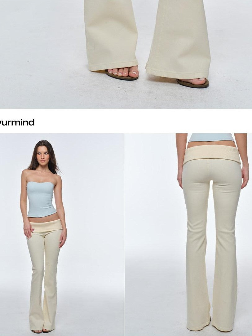 BUM STUDIO Apricot Drapey Stretch Cuffed High Waist Slim Women's Cotton Bootcut Pants