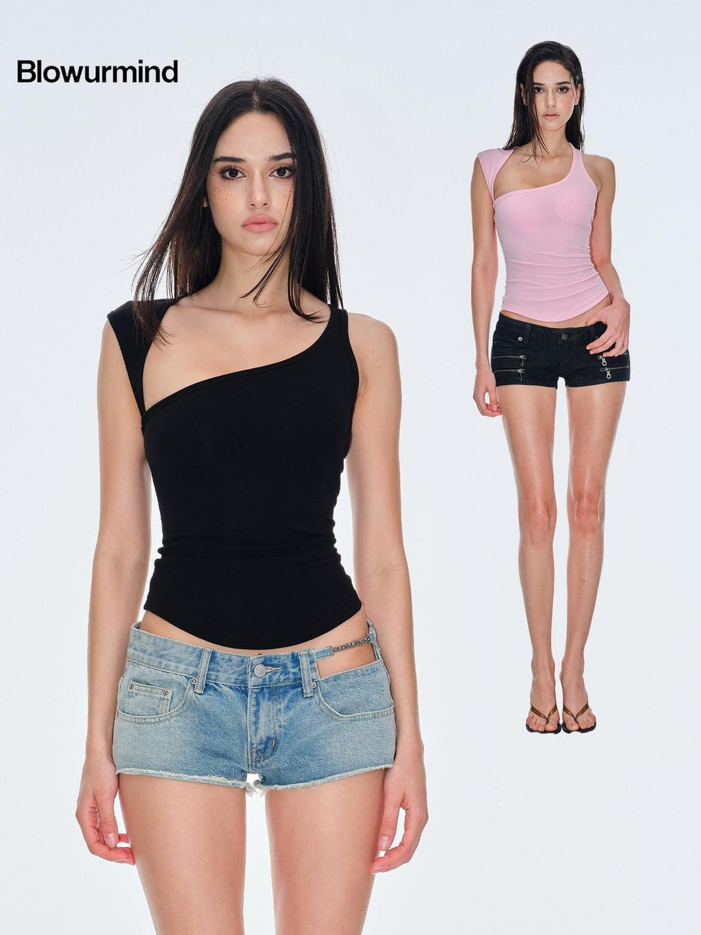 BUM STUDIO Asymmetric Cutout Back Slimming With Bra Pad Women's Cotton Blend Tank Tops