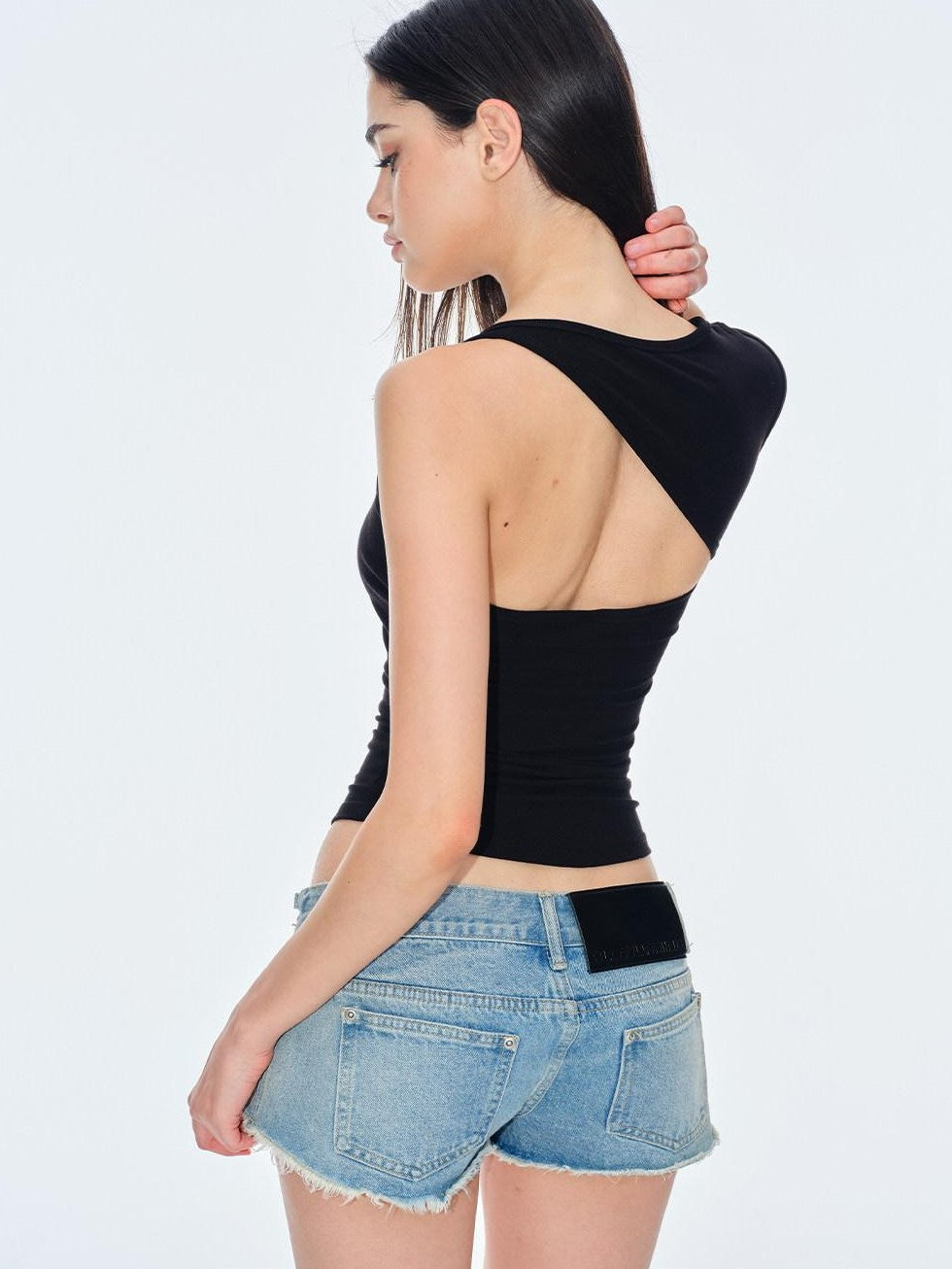 BUM STUDIO Asymmetric Cutout Back Slimming With Bra Pad Women's Cotton Blend Tank Tops