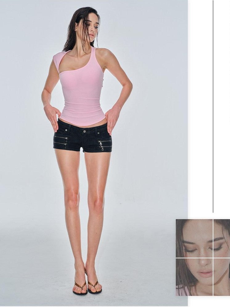 BUM STUDIO Asymmetric Cutout Back Slimming With Bra Pad Women's Cotton Blend Tank Tops