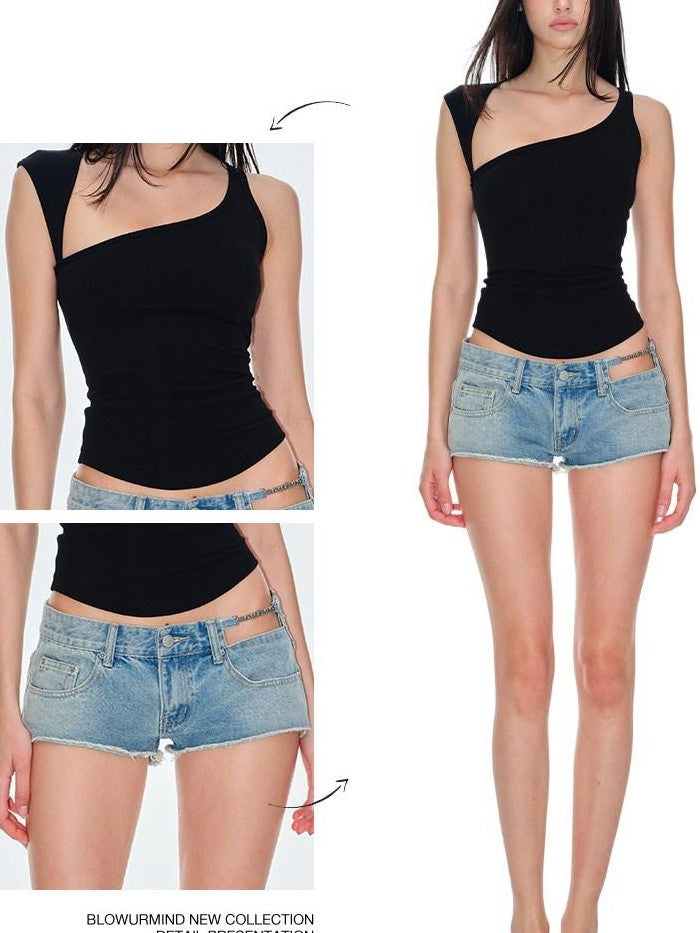 BUM STUDIO Asymmetric Cutout Back Slimming With Bra Pad Women's Cotton Blend Tank Tops