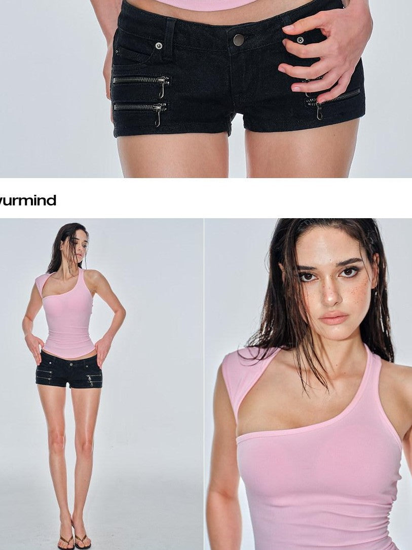 BUM STUDIO Asymmetric Cutout Back Slimming With Bra Pad Women's Cotton Blend Tank Tops
