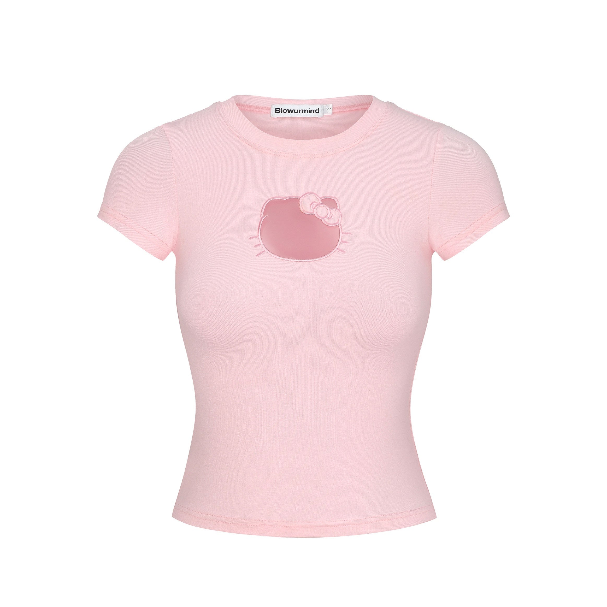 BUM_STUDIO_Babe_Pink_Embroidered_Cat_Cutout_Slim_Women's_Cotton_Spandex_Crop_Tops_940336701445_MISSTT