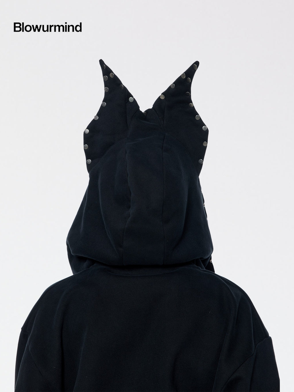 BUM STUDIO Black 3d Devil Ears Studs Women's Cotton Fleece Zip-up Hoodies